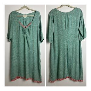 Vintage Zoe Green Pink Ditsy Floral Sweetheart Neckline Coquette Crepe Dress L